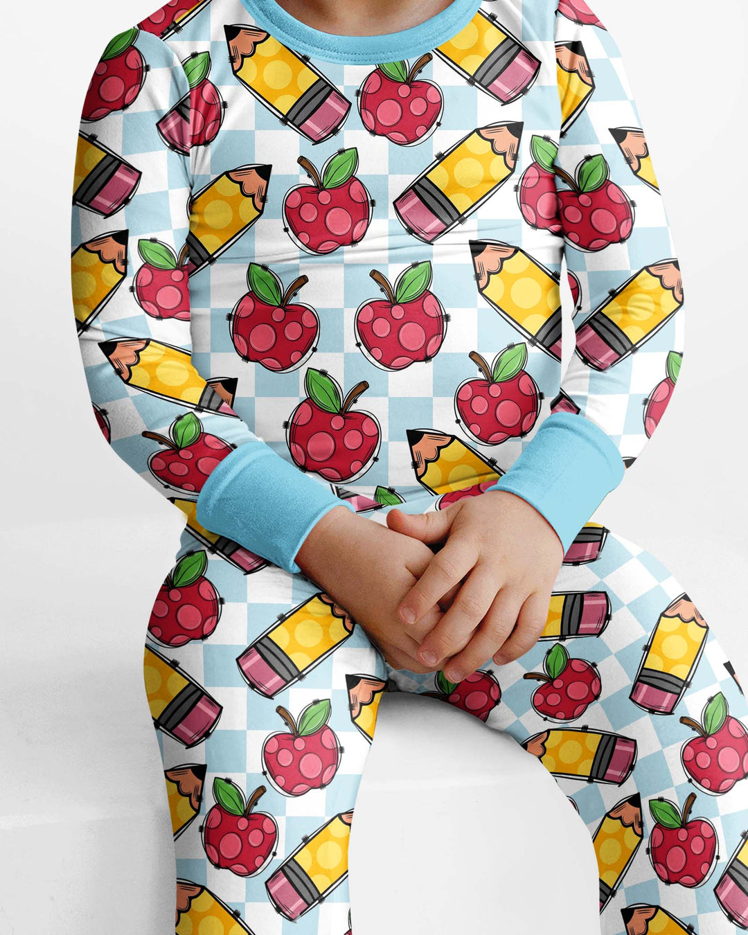 Checkered Apple Scribbles Bamboo Two Piece Long Sleeve Pajama Set
