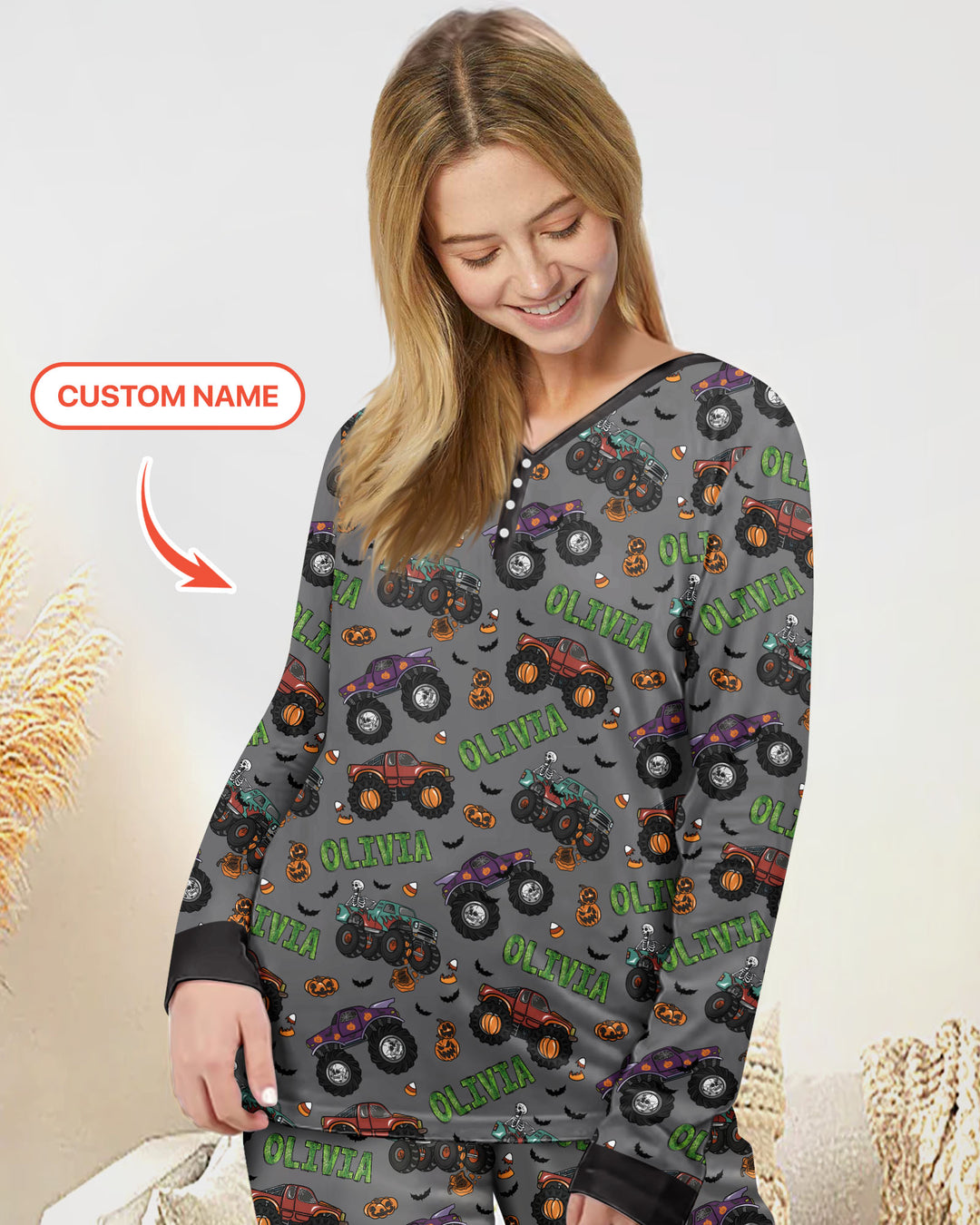 Custom Name Haunted Monster Trucks  Bamboo Women Pajama Set