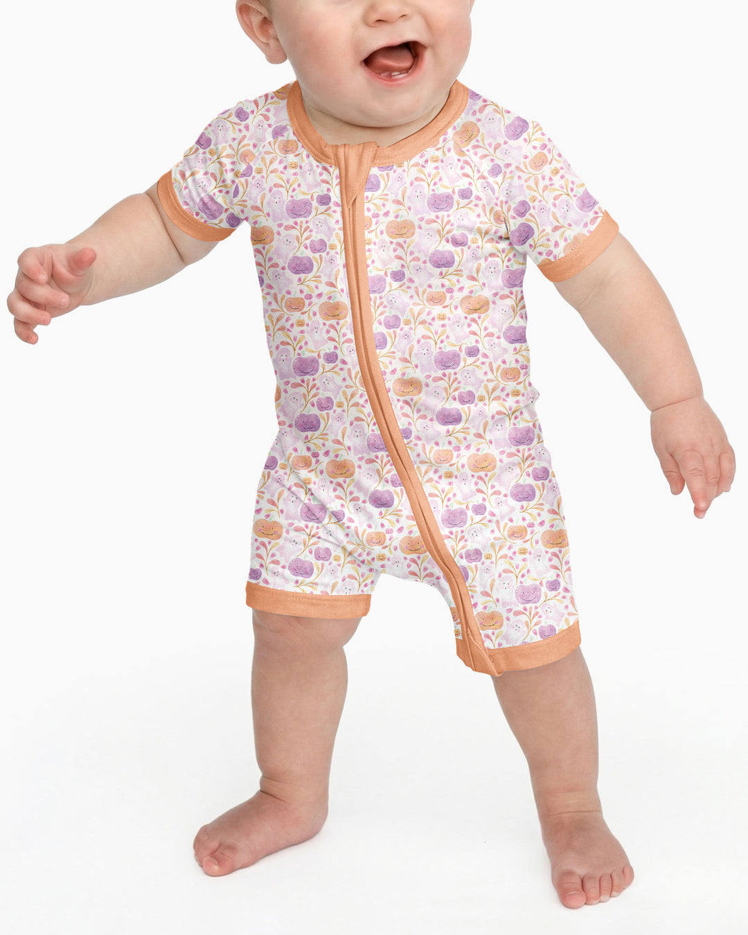 Pastel Pumpkins and Ghosts Bamboo Shorty Zippy