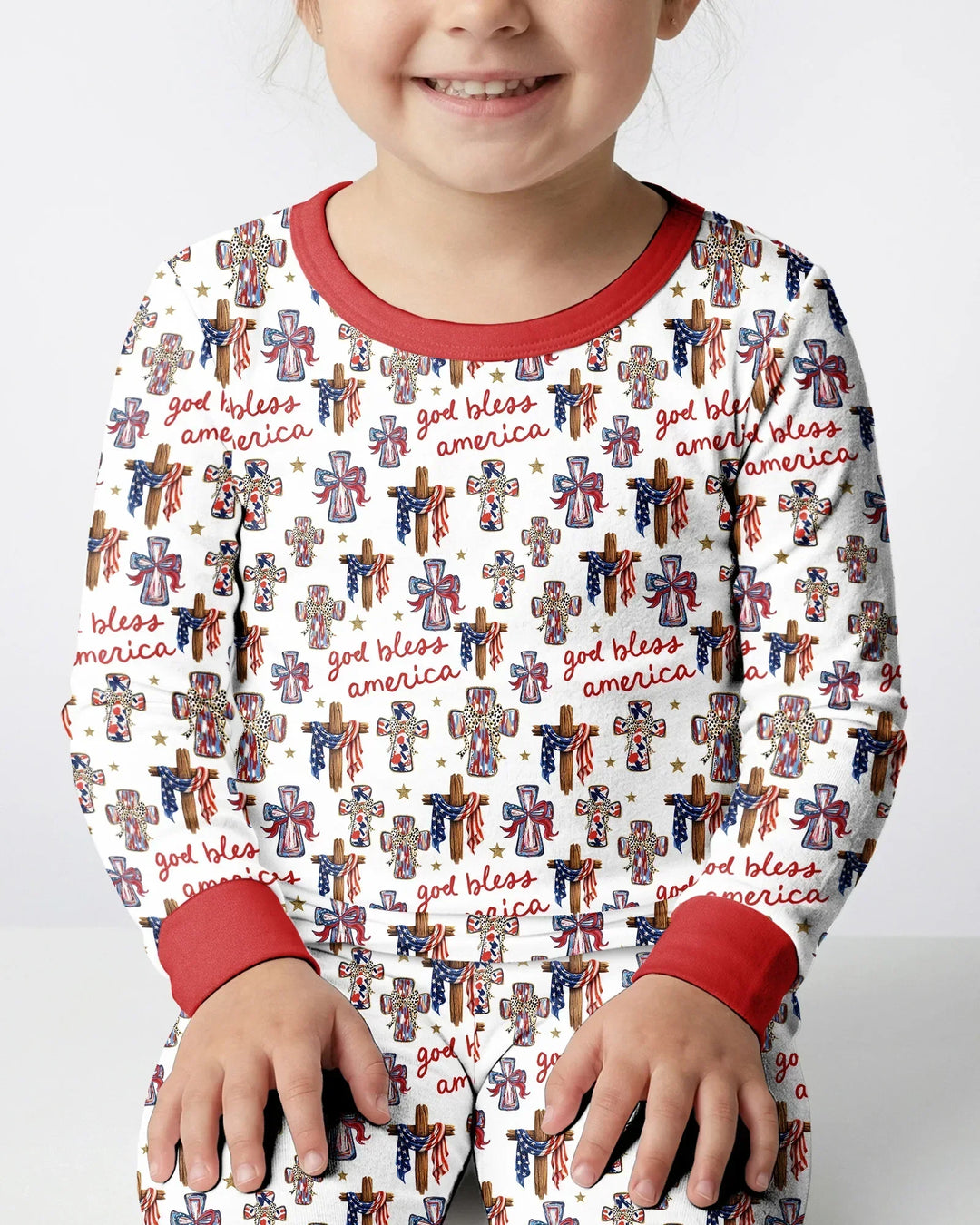God Bless America Family Matching Bamboo Two Piece Long Sleeve Pajama Set