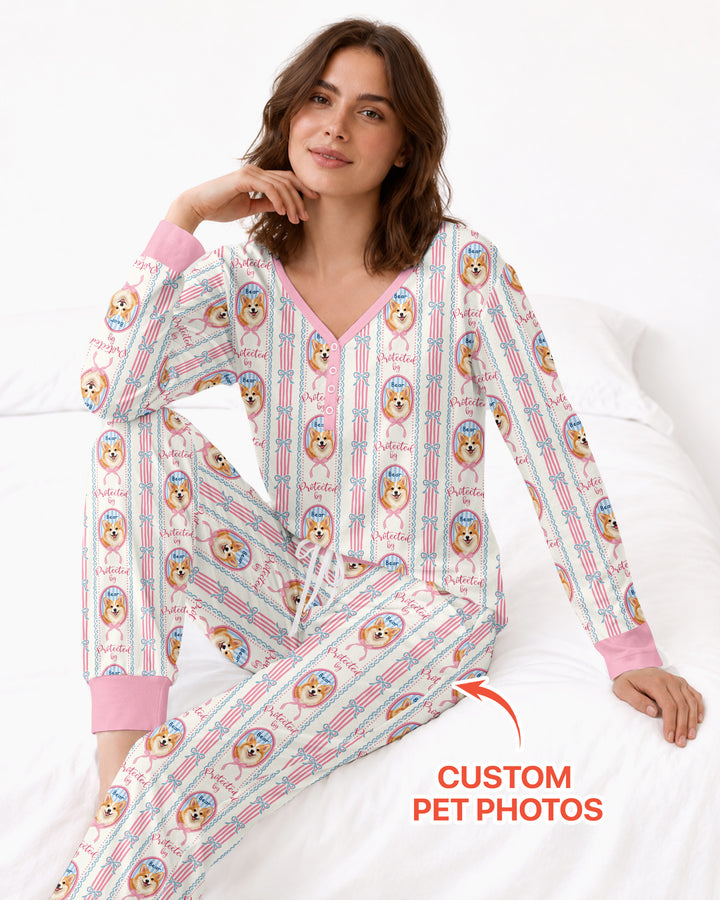Custom Coquette Pet Photo Little Protector Bamboo Women Pajama Set