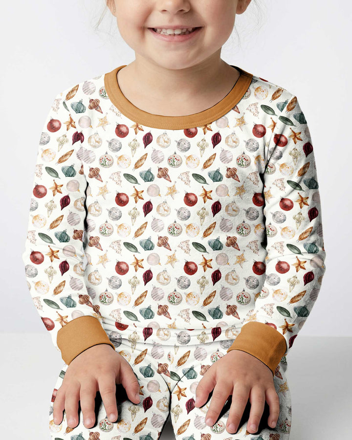Watercolor Christmas Ornaments Bamboo Two Piece Long Sleeve Pajama Set