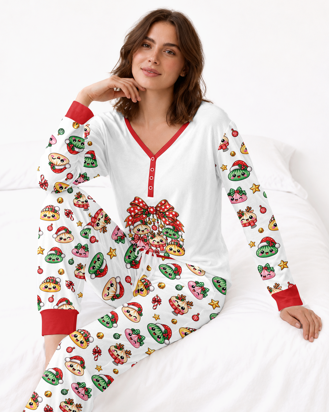 Custom Name Christmas Dumpling The Bow Bamboo Women Pajama Set