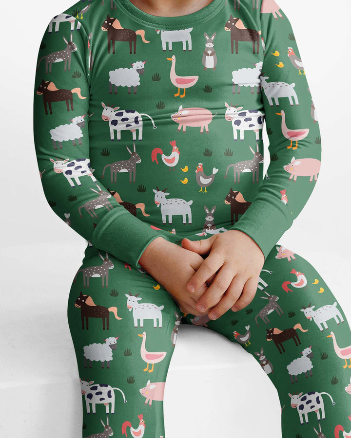 Green Farm Animals Bamboo Two Piece Pyjamas Set
