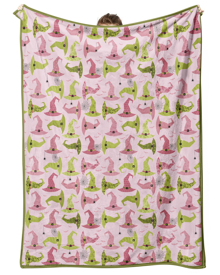 Pink Witch Hat Halloween Bamboo Blanket