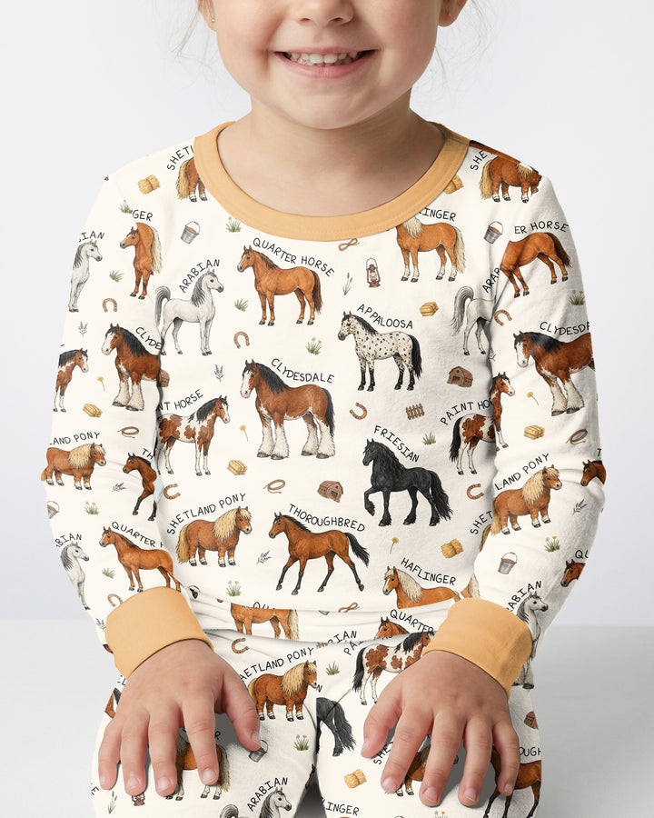 Types Of Horses Bamboo Two Piece Long Sleeve Pajama Set