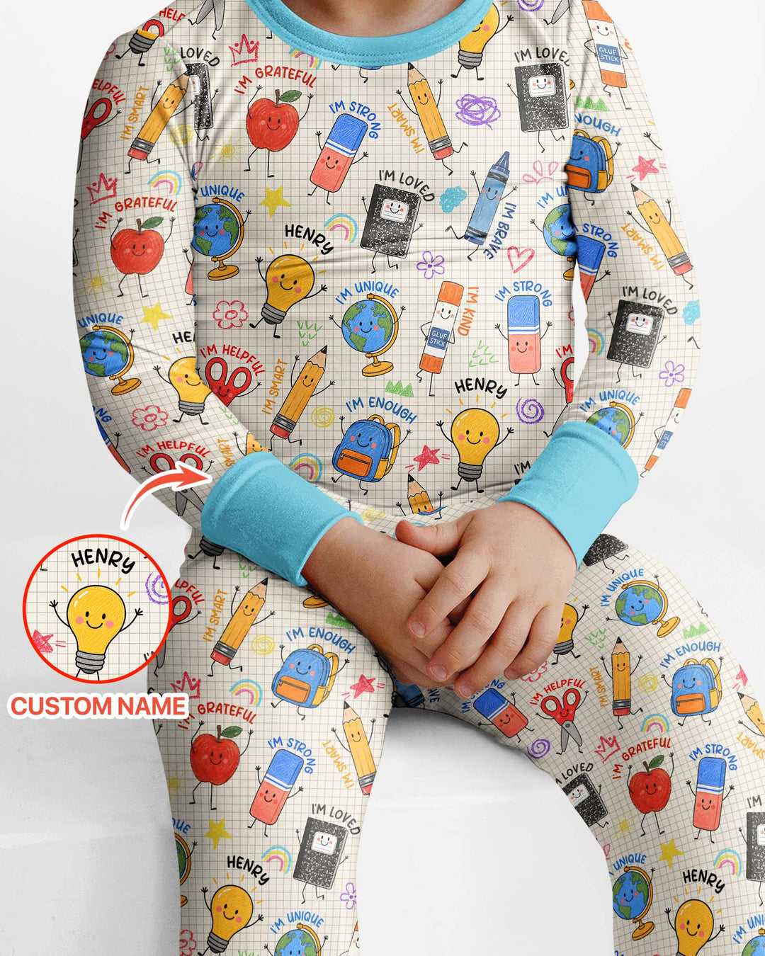 School Squad Custom Name Bamboo Two Piece Long Sleeve Pajama Set