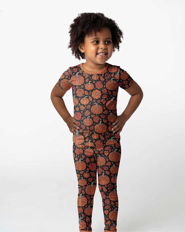 Retro Halloween Pumpkins  Bamboo Two Piece Short Sleeve Pajama Set