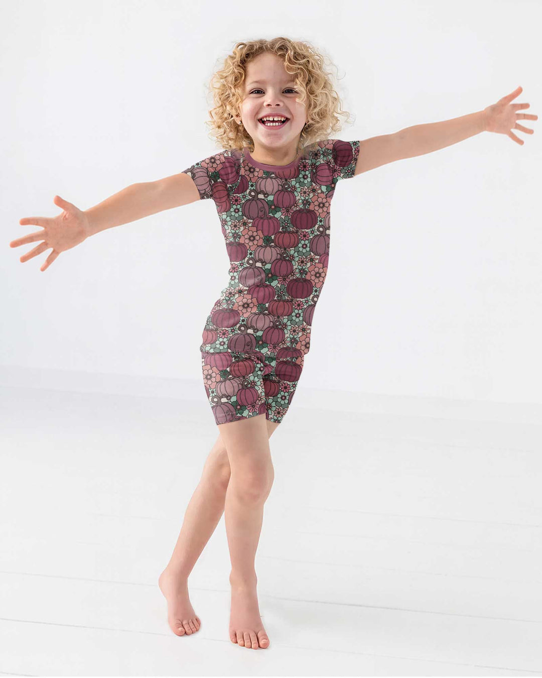 Retro Floral Pumpkin Patch Bamboo Two Piece Short Sleeve Shorts Pajama Set