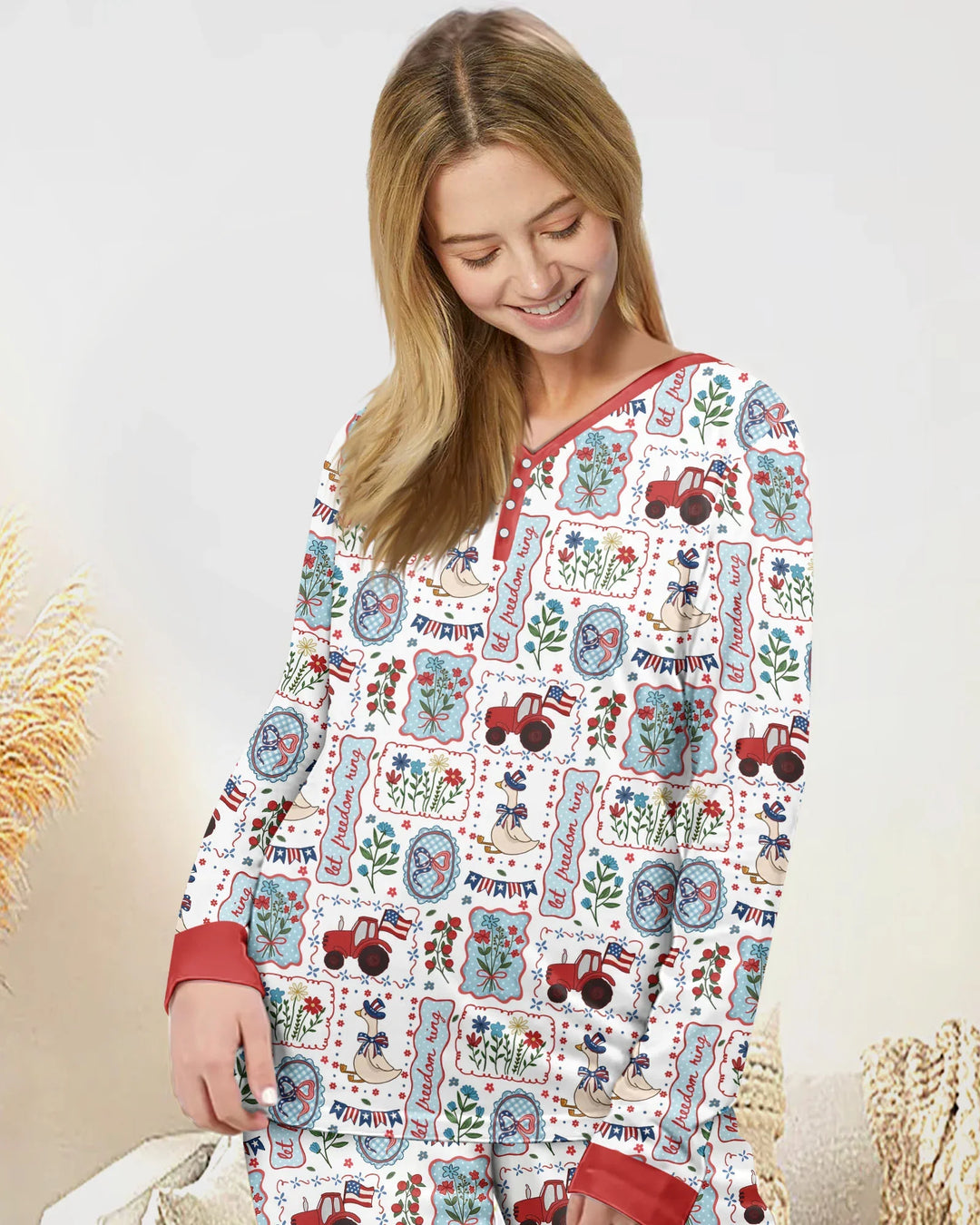 Patriotic USA Silly Goose Family Matching Bamboo Women Pajama Set