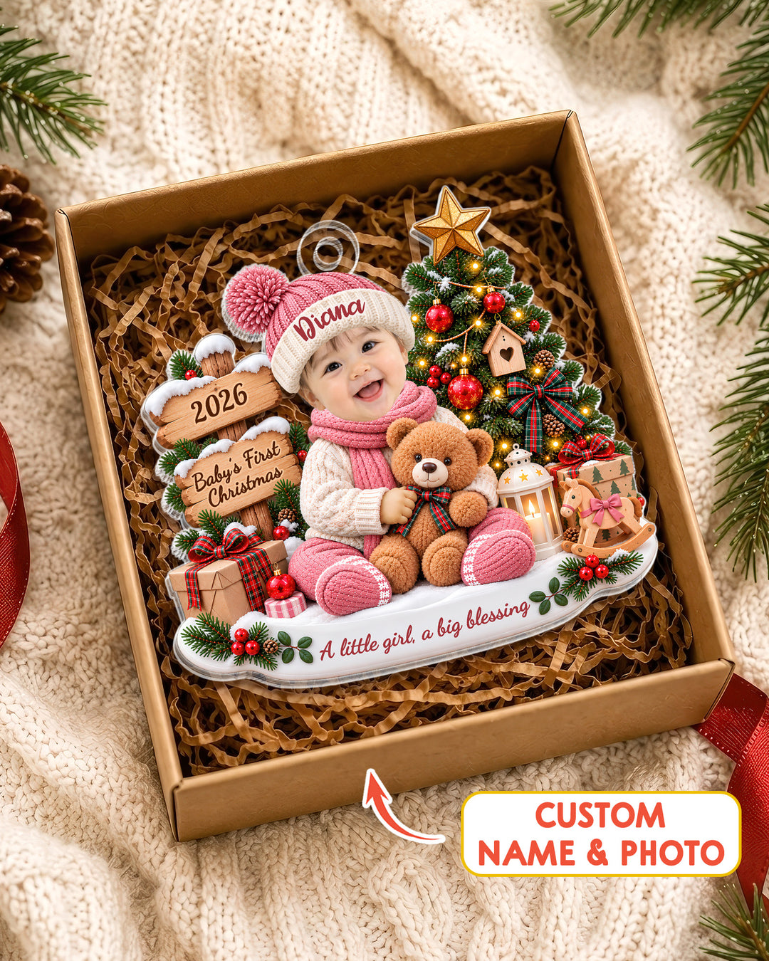 Baby’s First Christmas - Personalized Acrylic Ornament, First Christmas Keepsake, Newborn Baby Gift