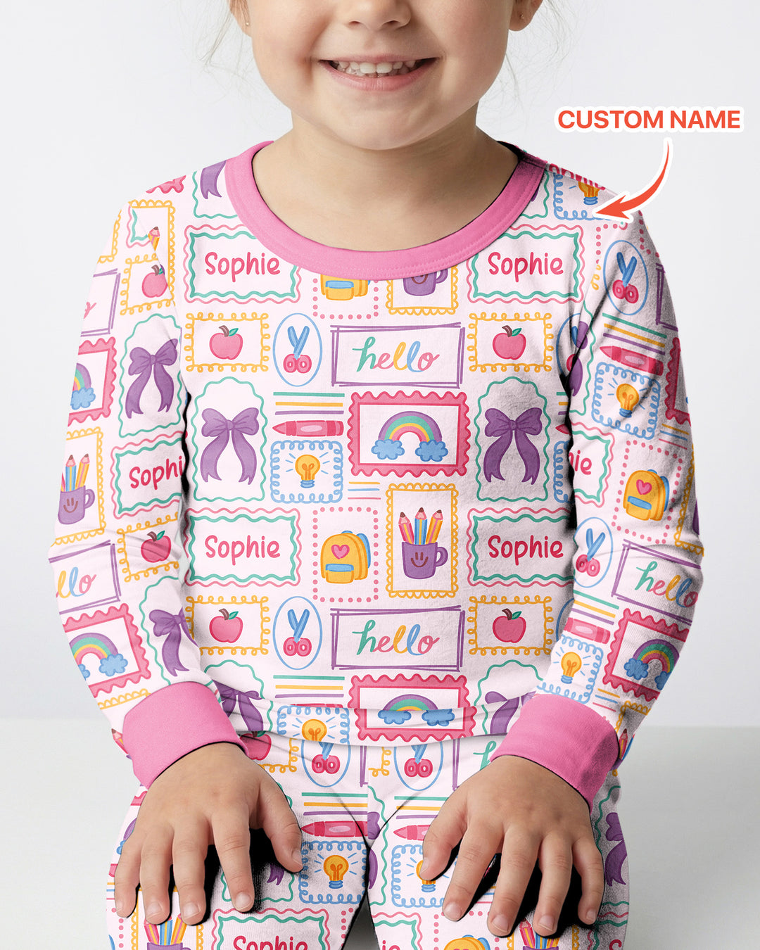 Custom Name Hello School Bamboo Two Piece Long Sleeve Pajama Set
