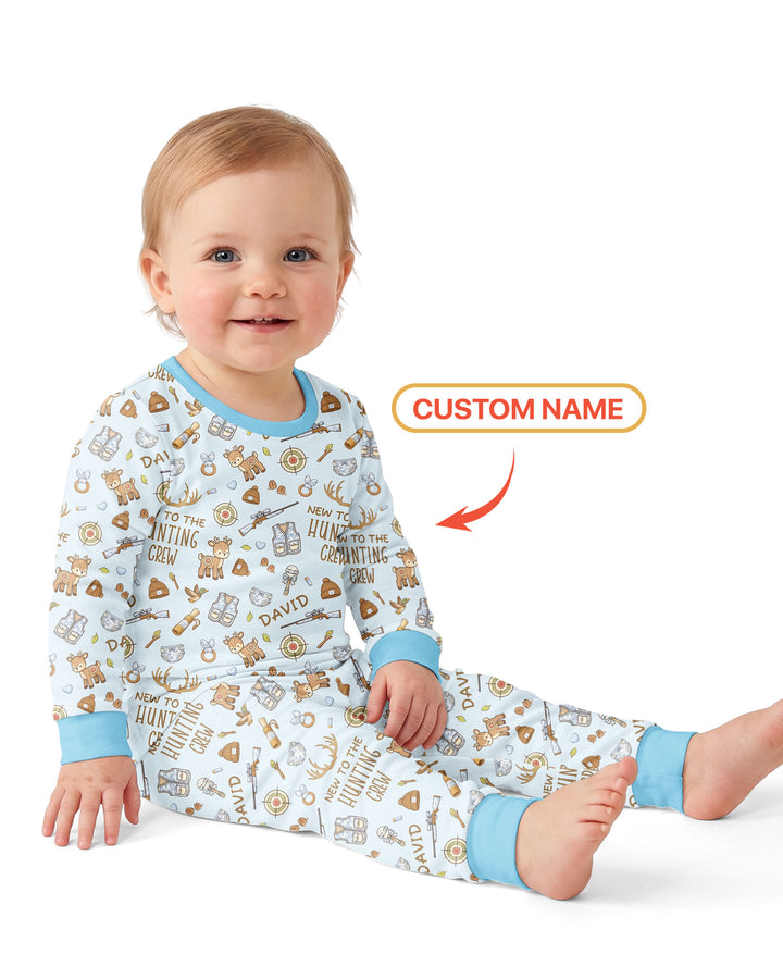 New To The Hunting Crew Custom Name Bamboo Two Piece Long Sleeve Pajama Set