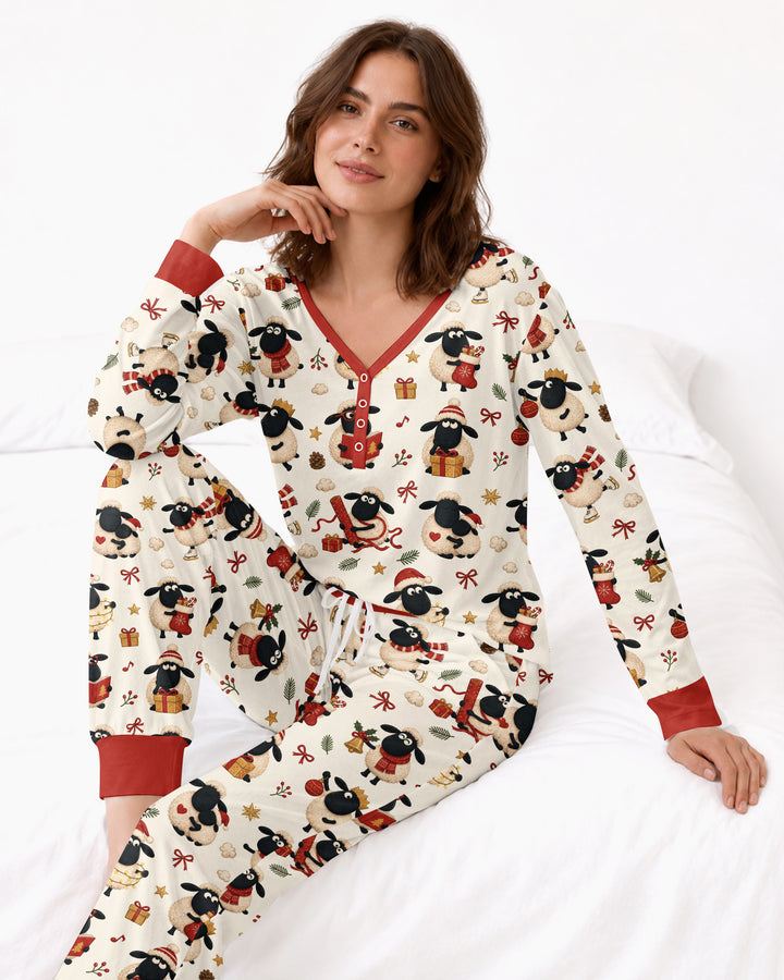 Festive Holiday Sheep Bamboo Women Pajama Set