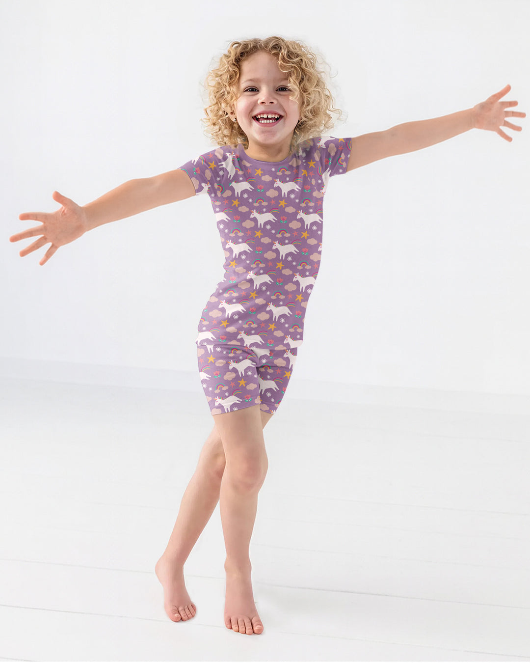 Purple Unicorns Bamboo Two Piece Short Sleeve Shorts Pyjamas Set