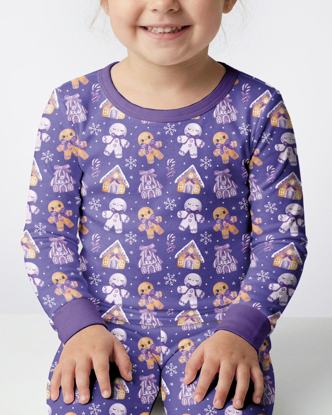 Purple Gingerbread Village Bamboo Two Piece Long Sleeve Pajama Set