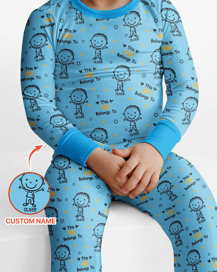 Custom Name This Dad Belongs To Doodle Bamboo Two Piece Long Sleeve Pajama Set