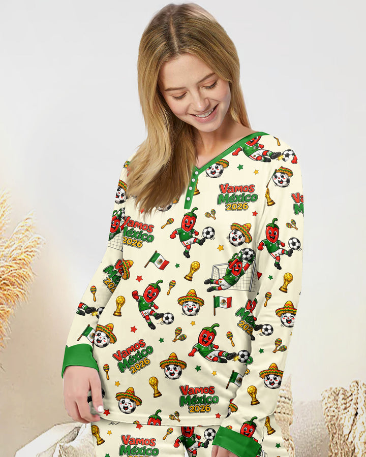 Cartoon World Soccer Vamos Mexico Family Matching Bamboo Women Pajama Set