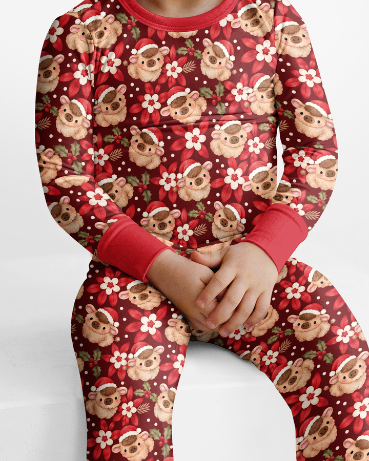 Christmas Highland Cows Bamboo Two Piece Long Sleeve Pajama Set