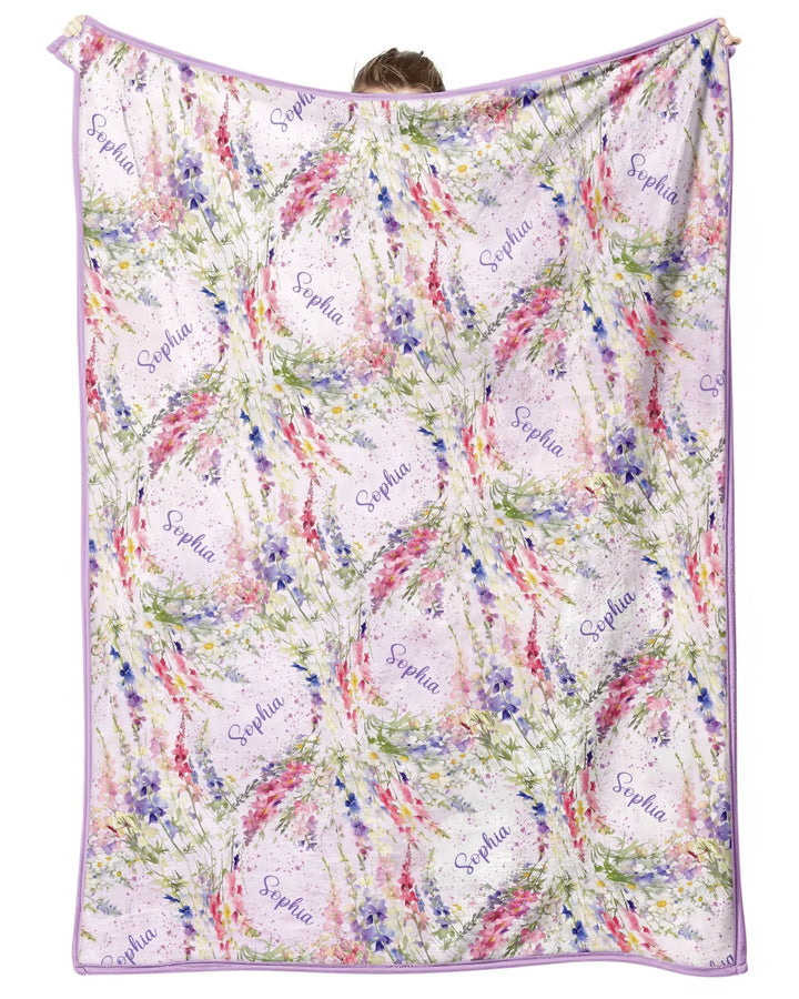 Custom Name Birth Month Flowers Bamboo Blanket