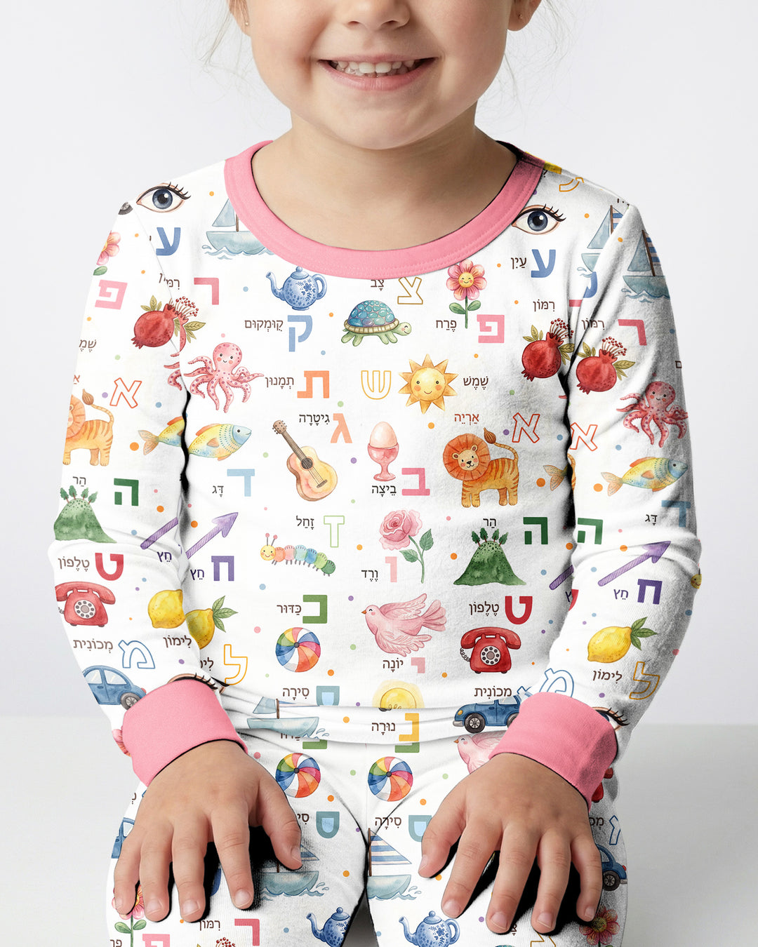 Hebrew Aleph Bet Bamboo Two Piece Long Sleeve Pajama Set