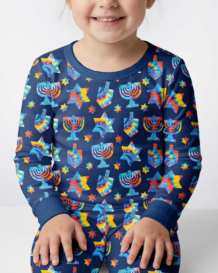 Hanukkah Tie Dye Matching Family Bamboo Two Piece Long Sleeve Pajama Set