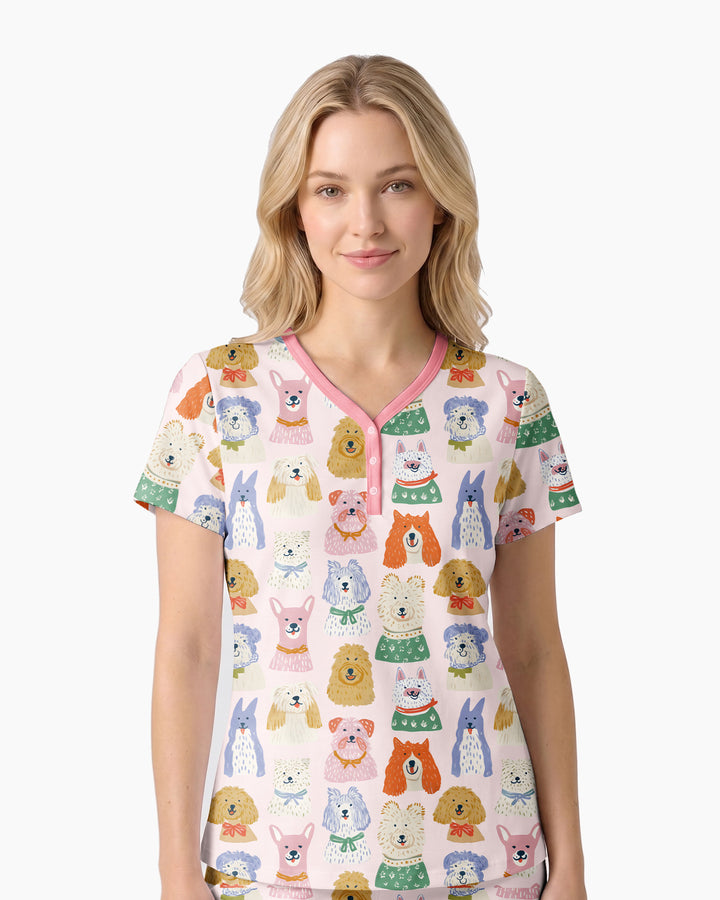 Puppy Portrait Bamboo Women Short Sleeve Short Pajama Set