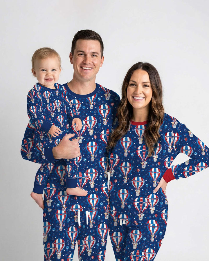 Patriotic Pups in Hot Air Balloons Family Matching Bamboo Men's Pajama Set