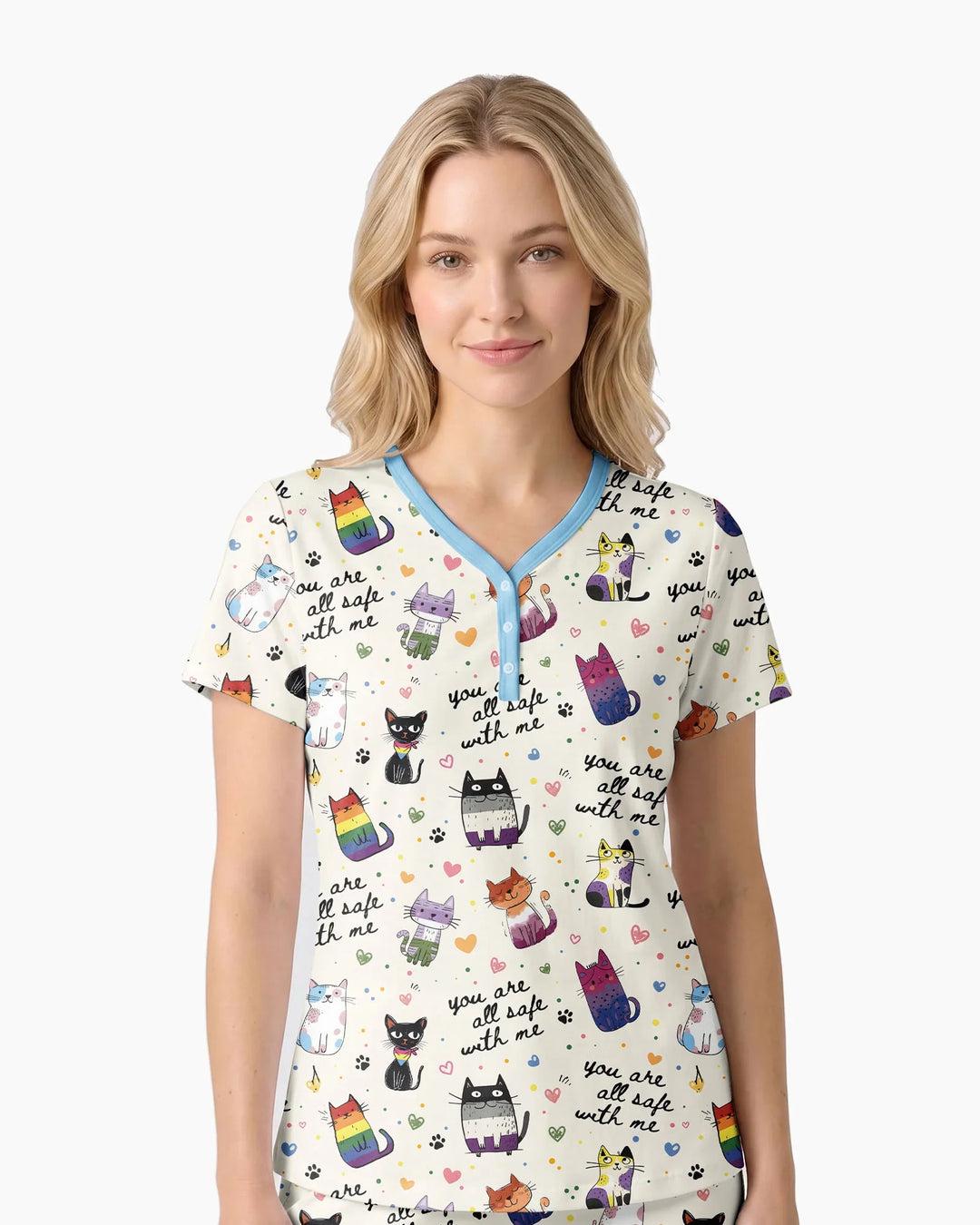 Loved & Safe Kitties Family Matching Bamboo Women Short Sleeve Short Pajama Set