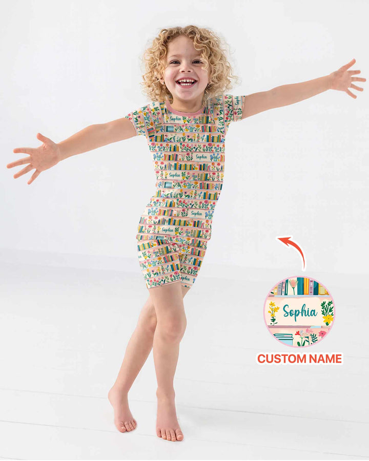 Personalized Book Lover Bamboo Two Piece Short Sleeve Shorts Pajama Set