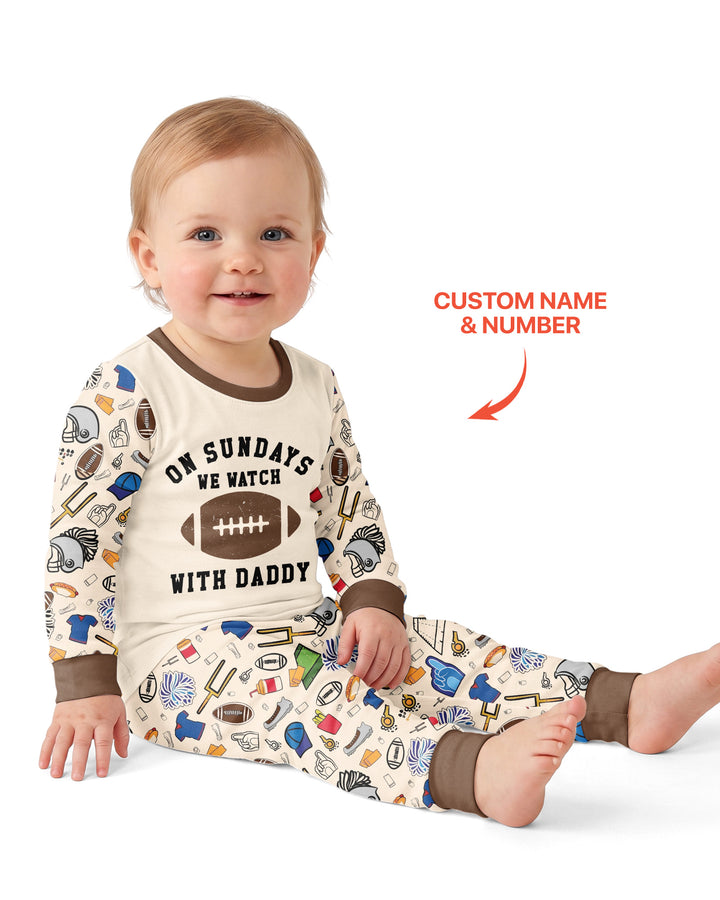 On Sundays We Watch Football With Daddy Family Matching Bamboo Two Piece Long Sleeve Pajama Set