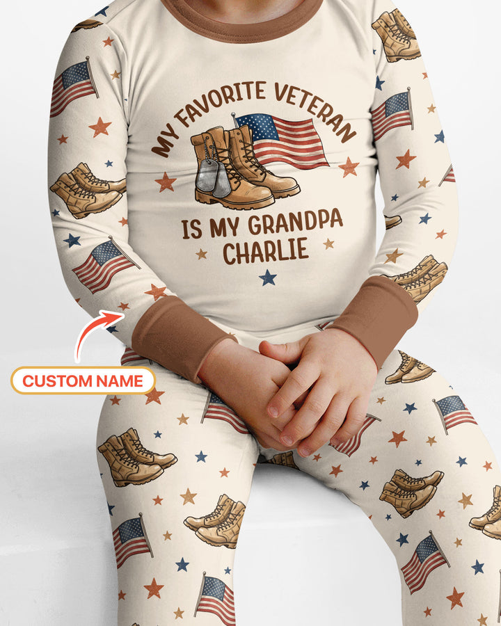 My Favorite Veteran Is My Grandpa Bamboo Two Piece Long Sleeve Pajama Set