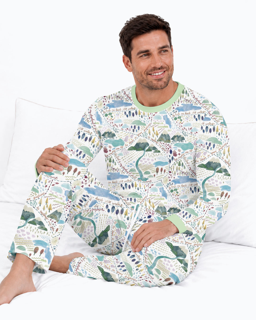 Whimsical Psalms 23 Map Bamboo Men's Pajama Set