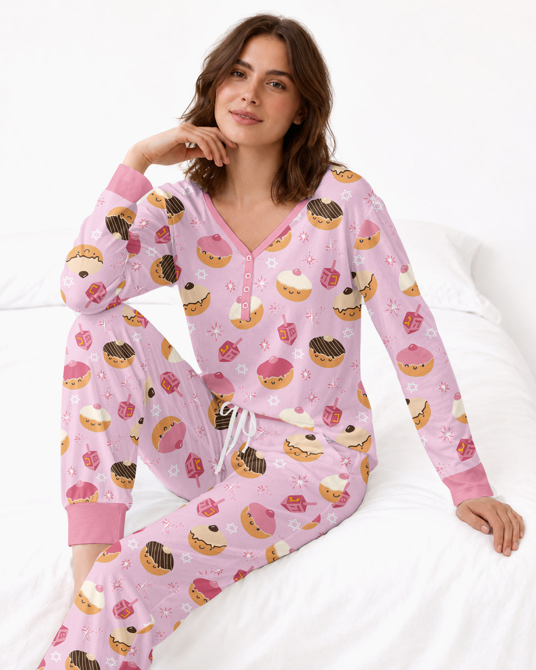 Hanukkah Donut Family Matching Bamboo Women Pajama Set