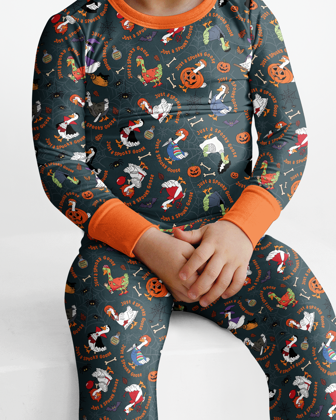 Just A Spooky Goose Family Matching Bamboo Two Piece Long Sleeve Pajama Set