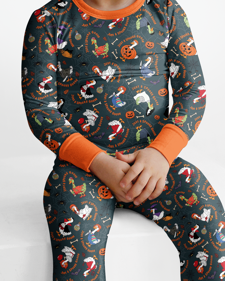 Just A Spooky Goose Family Matching Bamboo Two Piece Long Sleeve Pajama Set
