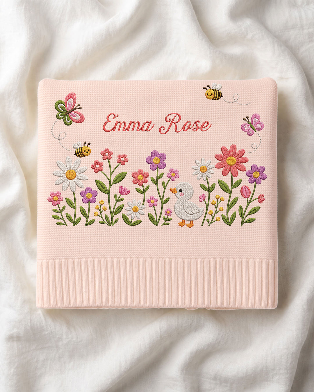 Lovely Floral Embroidered Baby Cotton Blanket