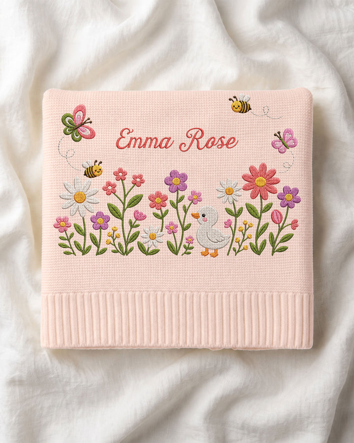 Lovely Floral Embroidered Baby Cotton Blanket
