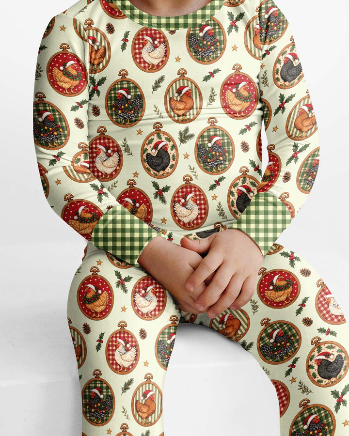 Chicken Merry Clucking Christmas Bamboo Two Piece Long Sleeve Pajama Set