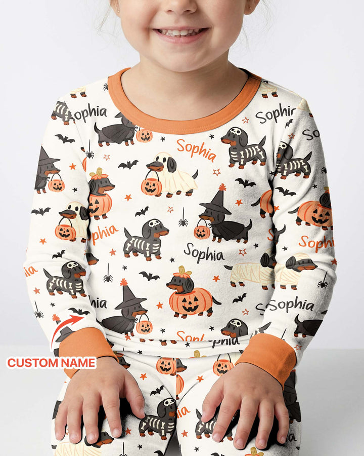 Orange and Black Dachshund Bamboo Two Piece Long Sleeve Pajama Set