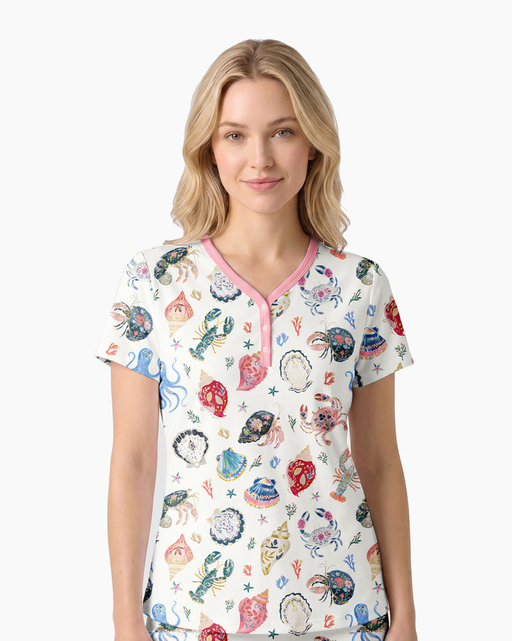 Preppy Coastal Bamboo Women Short Sleeve Short Pajama Set