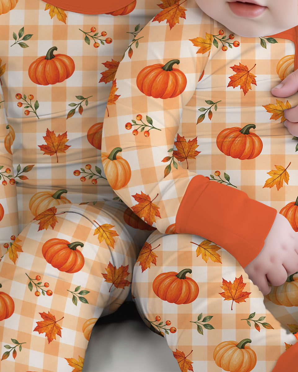 Cute Fall Pumpkin Leaves Gingham Bamboo Convertible Zippy