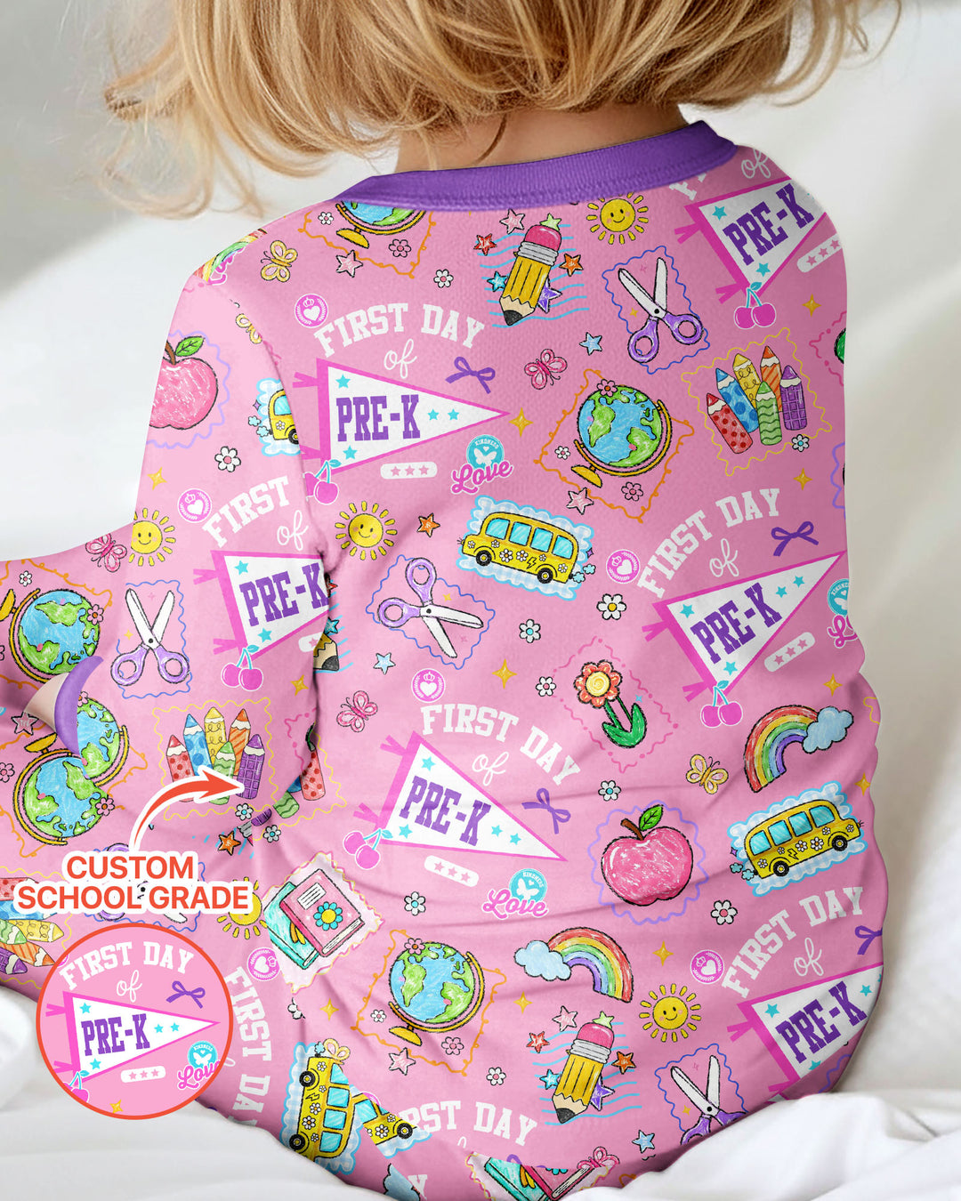 Custom Grade Girls School First Day Bamboo Convertible Zippy