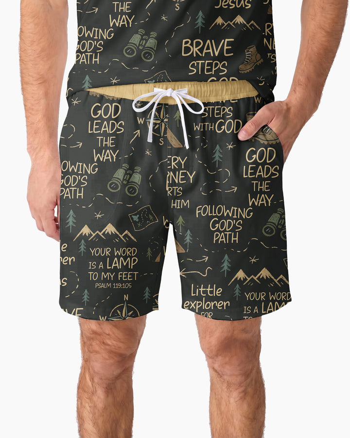 Little Explorer God Leads The Way Bamboo Men Short Sleeve Short Pajama Set