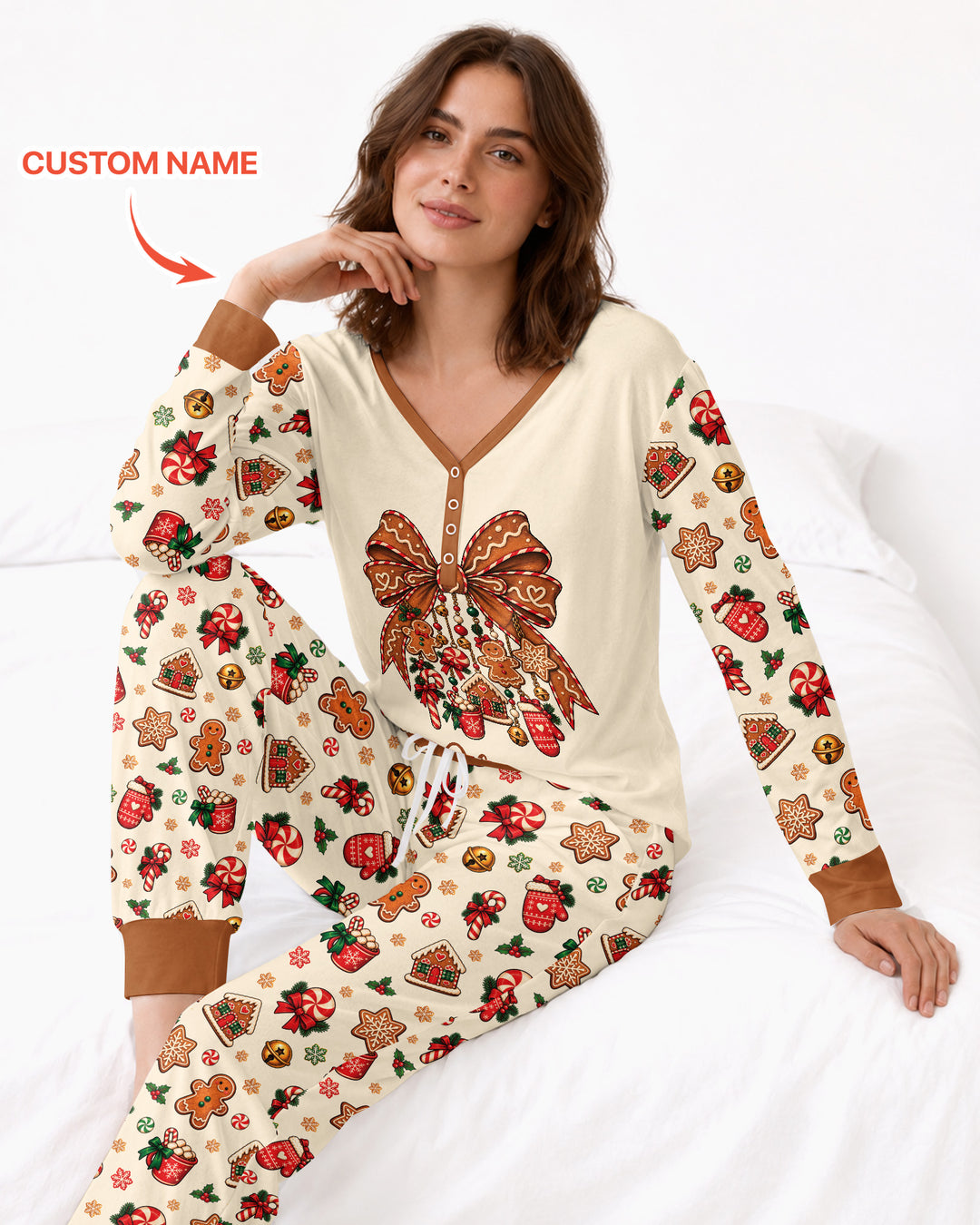 Custom Name Gingerbread The Bow Bamboo Women Pajama Set