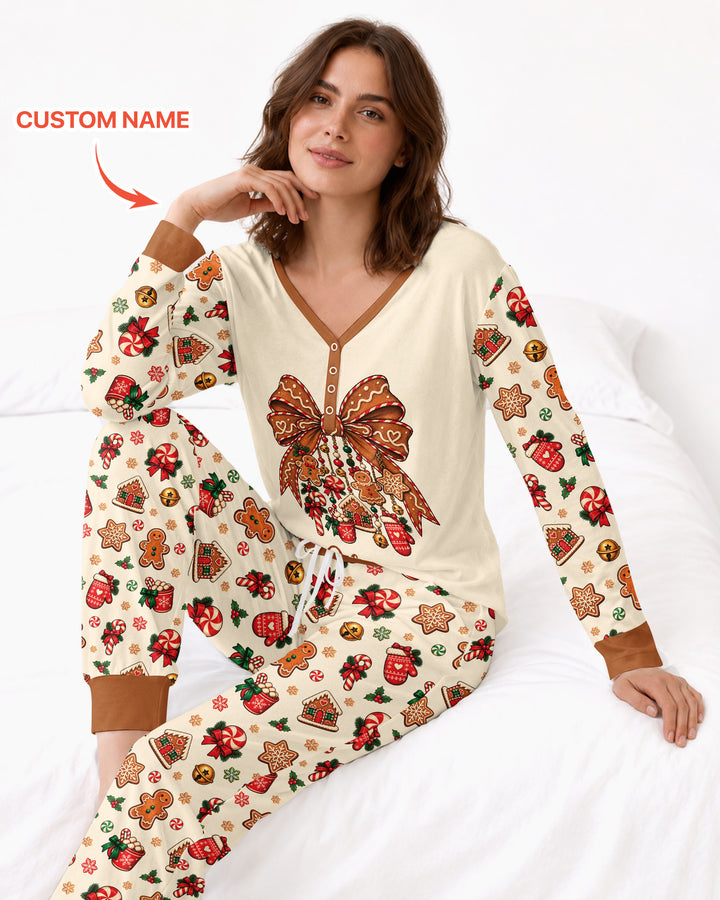 Custom Name Gingerbread The Bow Bamboo Women Pajama Set