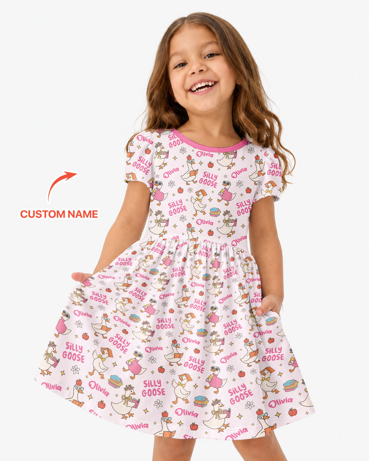 Custom Name Silly Goose Back to School Bamboo Twirl Dress