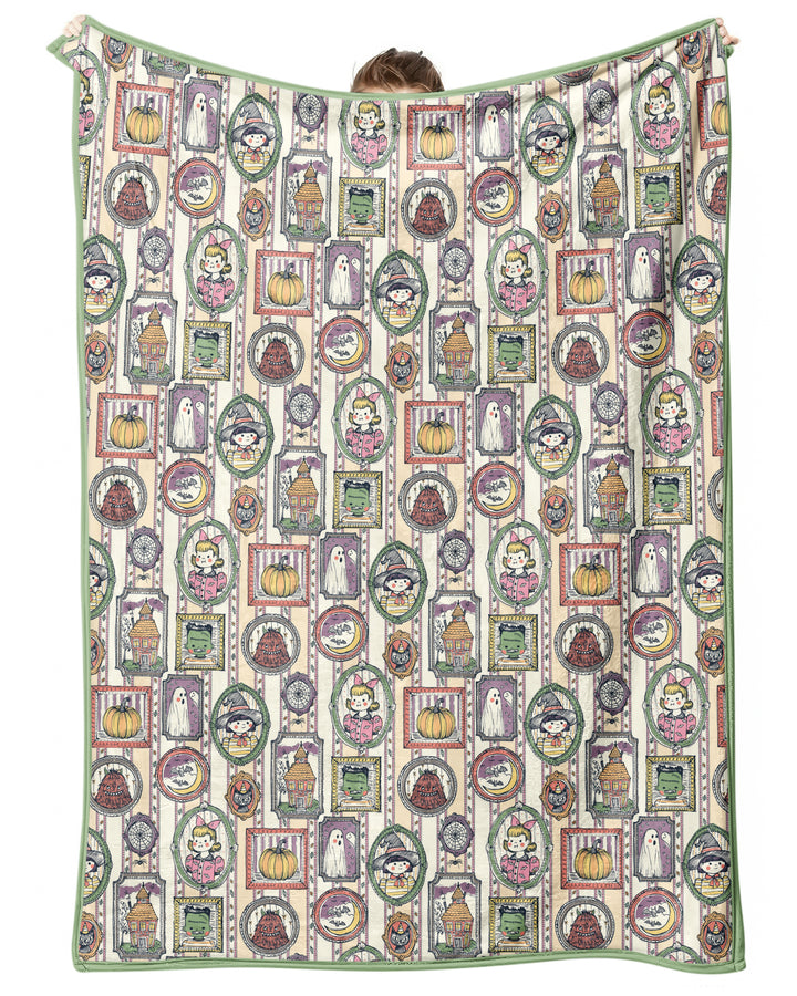 Vintage Halloween Ghost Pumpkin Portraits Bamboo Blanket