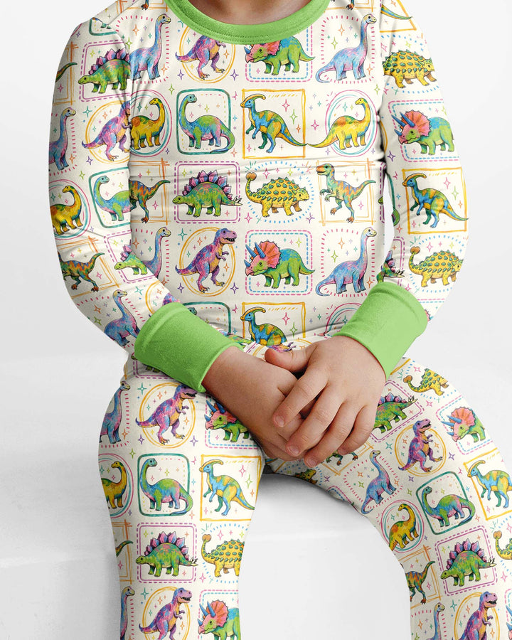 Whimsical Dinosaurs Bamboo Two Piece Long Sleeve Pajama Set