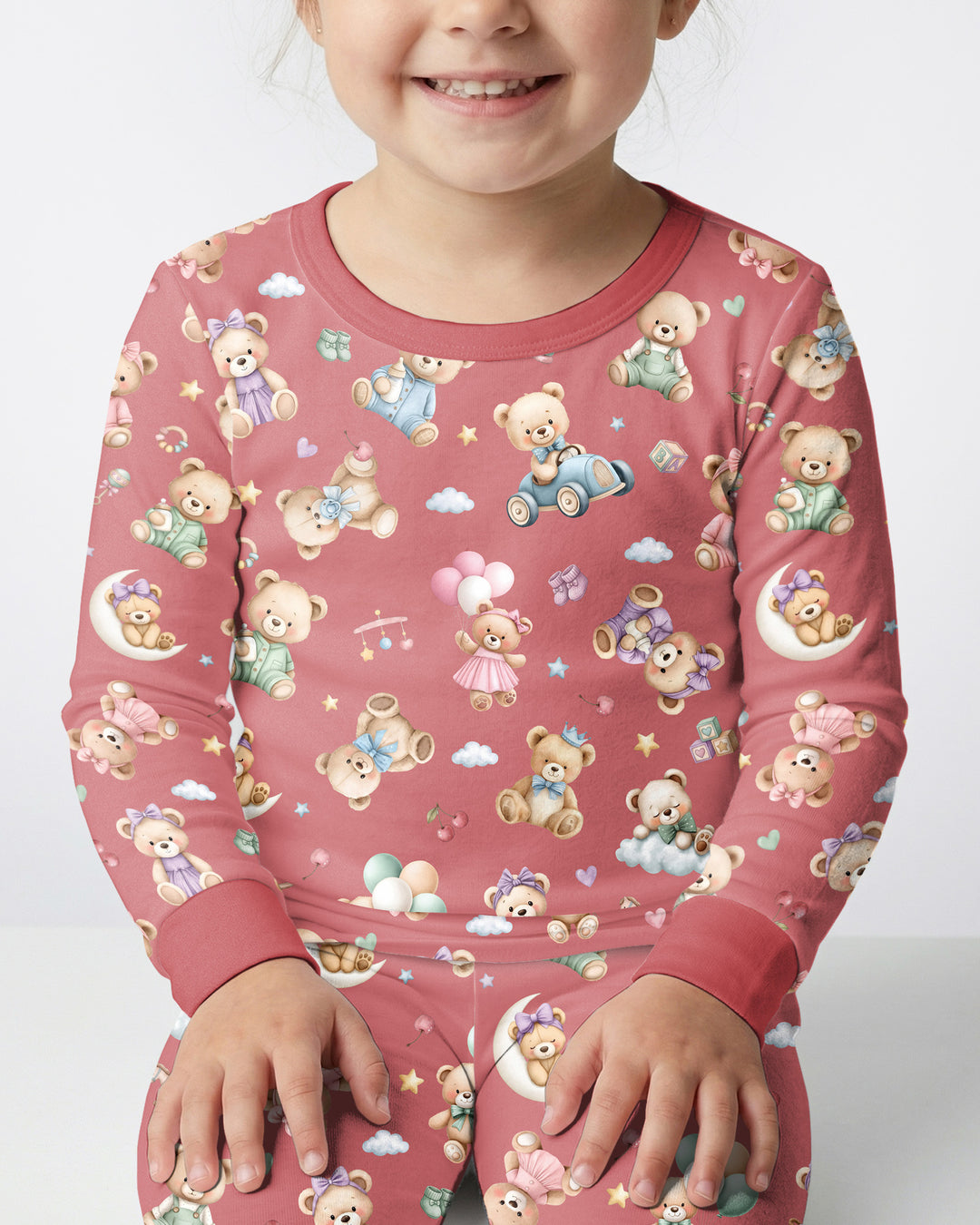 Kawaii Teddy Bamboo Two Piece Long Sleeve Pajama Set